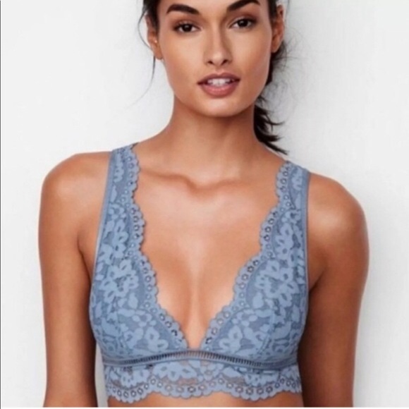Victoria's Secret Other - 🌻3for24🌻 VS Longline Plunge Deep V Crop Lace Bralette Bra Top XS Blue